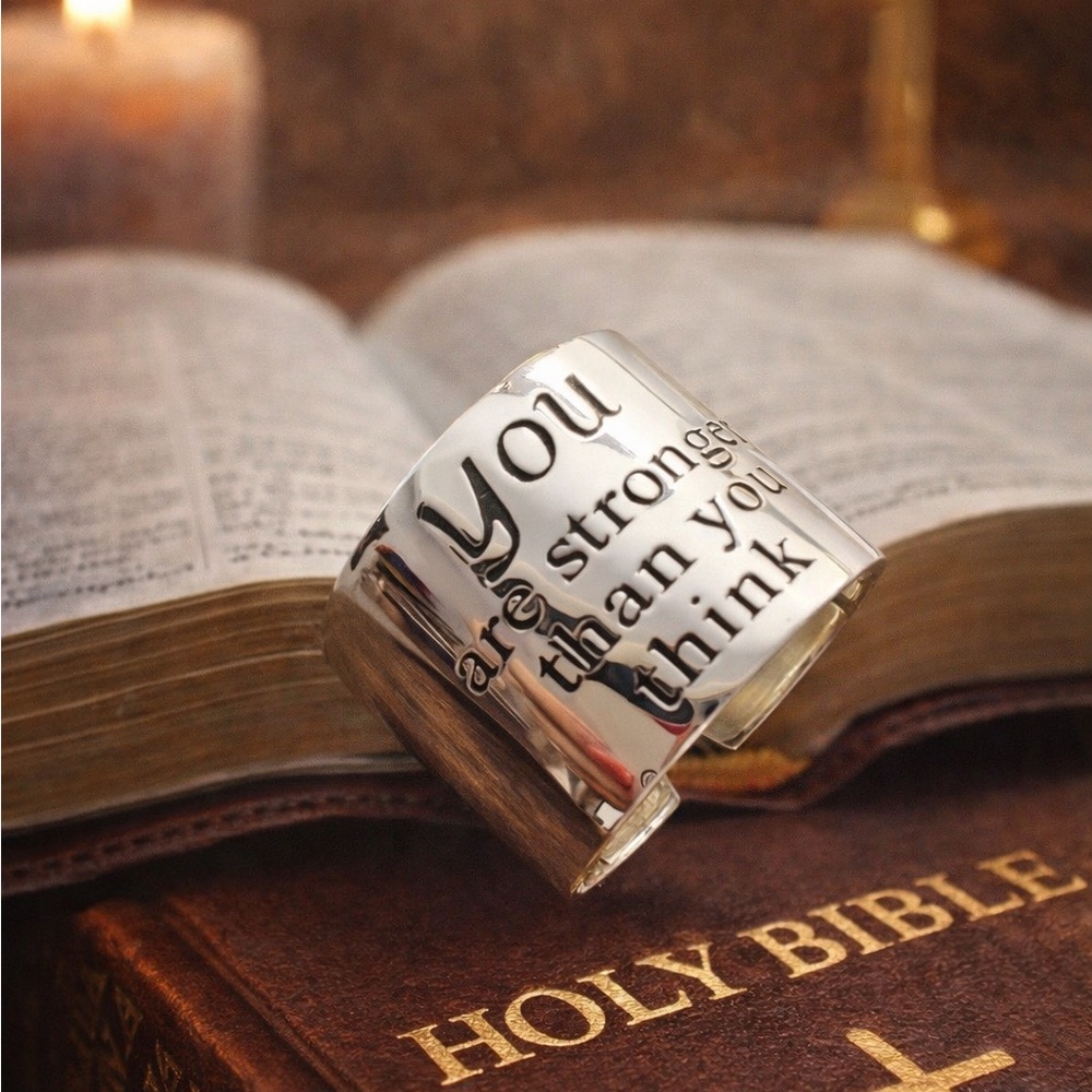 Inspirational Silver Adjustable Ring 'You Are Stronger Than You Think'